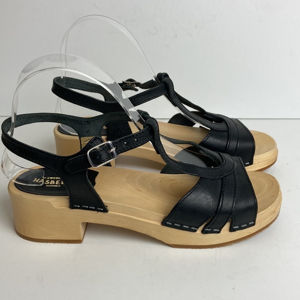 Swedish Hasbeens Ulla Low Heel Clogs Sandals Black EU39 US9 Scandi Girl Granola - Picture 4 of 16